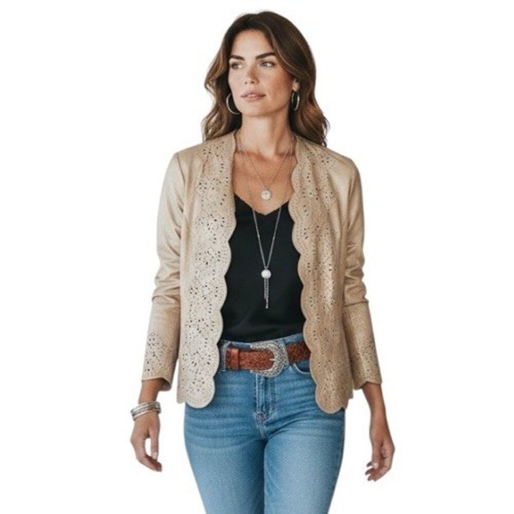 C Concept Soft Champagne Genuine Leather Jacket Blazer Lazer Cut Size Women’s 6